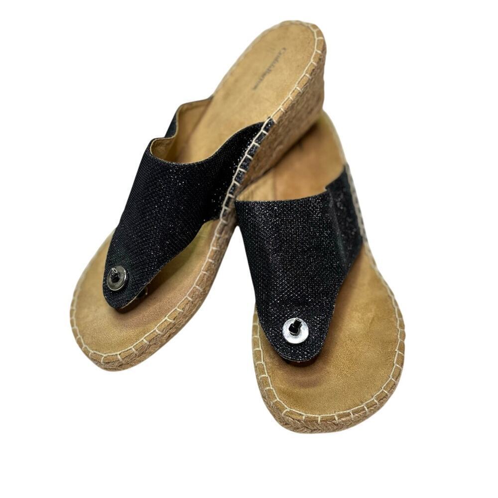 Croft & Barrow Black Shimmery Wedge Sandal/ Flip Flop/ Slip-On Shoe Women's 11